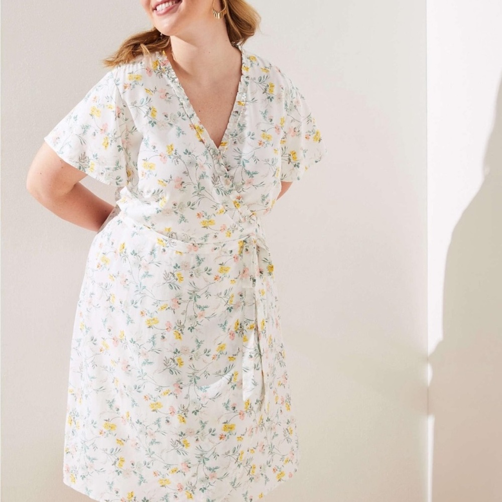 LOFT Tossed Flower Flutter Wrap Dress